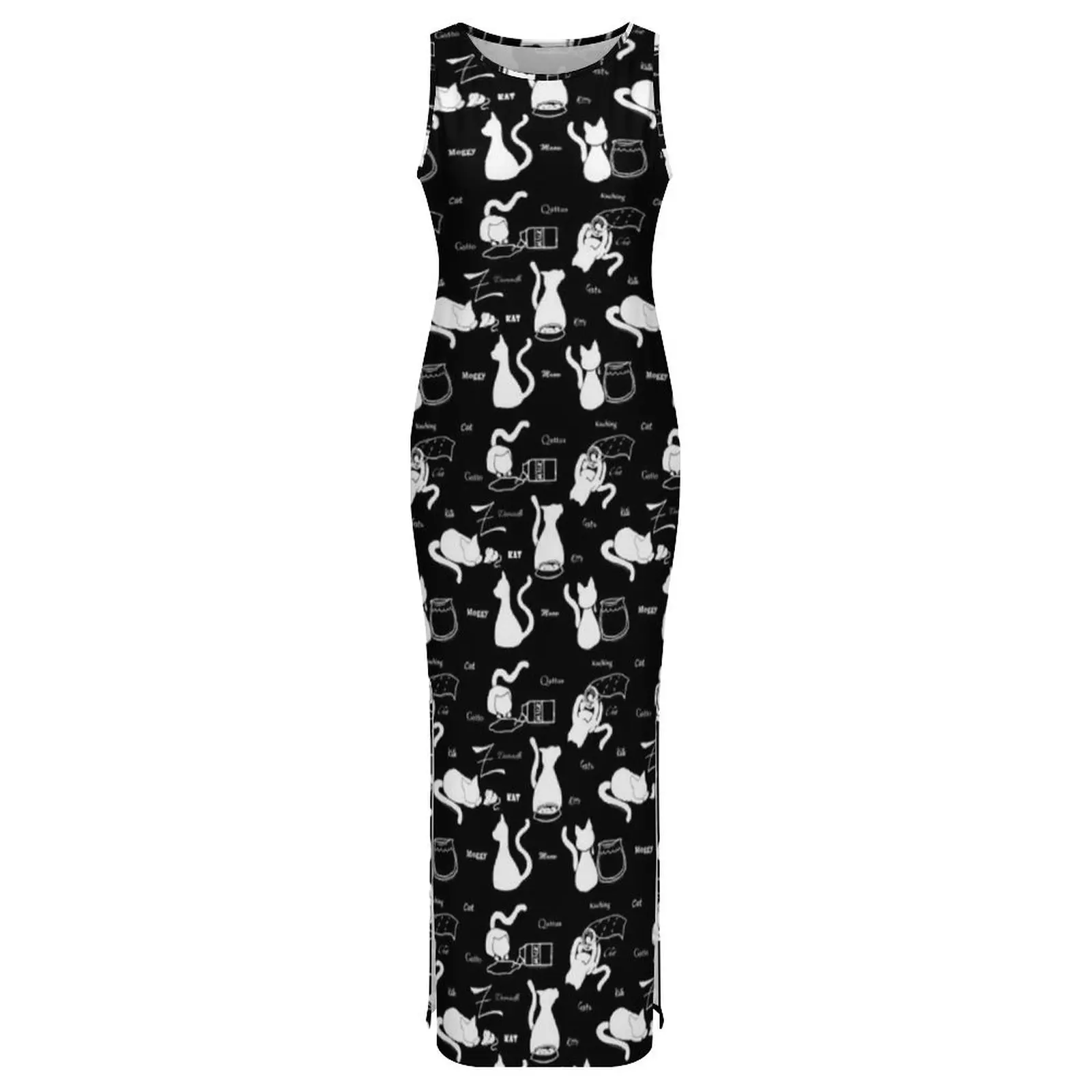 Playful Black Cat Dress Sleeveless Animal Silhouette Night Club Maxi Dresses Spring Y2K Fashion Custom Bodycon Dress 2XL 3XL 4XL
