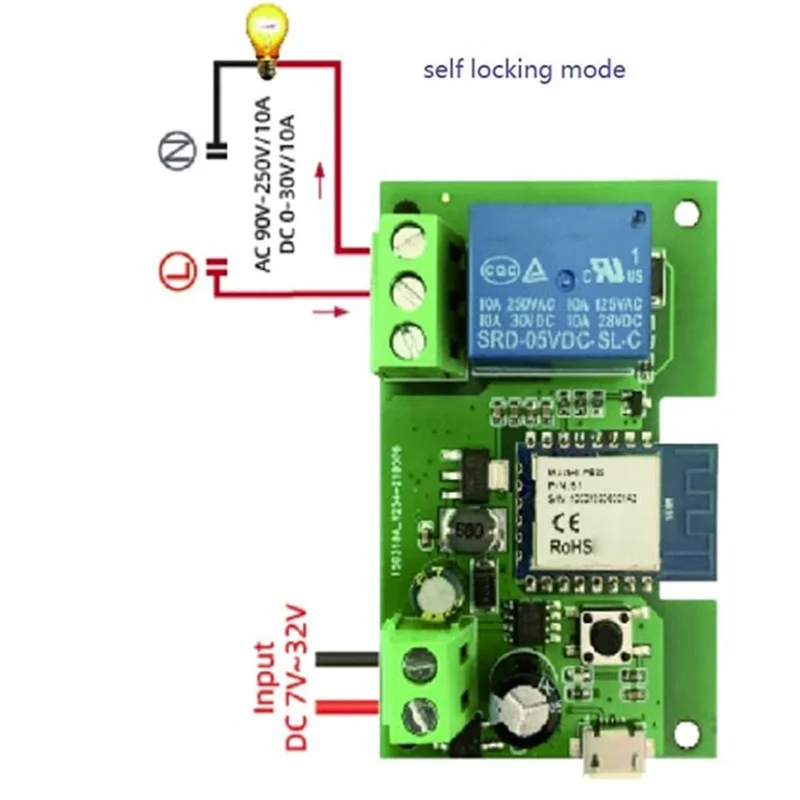 

CABE-3X 1CH RF переключатель 7-32 В переменного тока DC WIFI Tuya пульт дистанционного управления 433 выключатель света 10A реле самоблокирующийся блокировка Inching