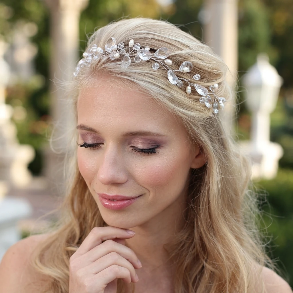 Elegant Hairband Crystal Waterdrop Headband for Bridal Wedding Ceremony Accessories Graceful Korean Style Party Hair Jewelry