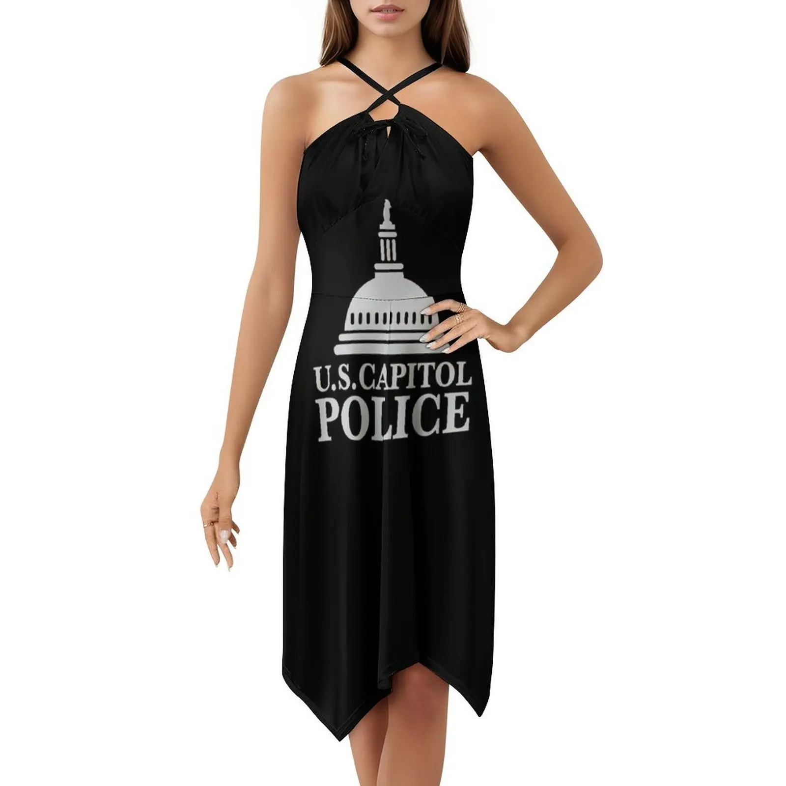 فستان عطلة مثير باللون الرمادي الفاتح لشرطة كابيتول الأمريكية للنساء لحفلات الشاطئ وأعياد الميلاد فستان قصير Artdissent United States Capitol #5