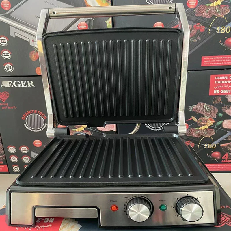 Máquina de fritar bife elétrica, forno doméstico, sanduíche, panini, café da manhã, bife, fritura, comercial, 220V