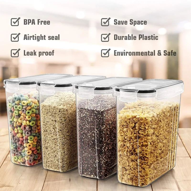 Storage Containers Set, Large BPA Free Plastic Airtight Food Containers 4L /135.3oz for Cereal, Flour, Sugar, 6 Piece Cereal