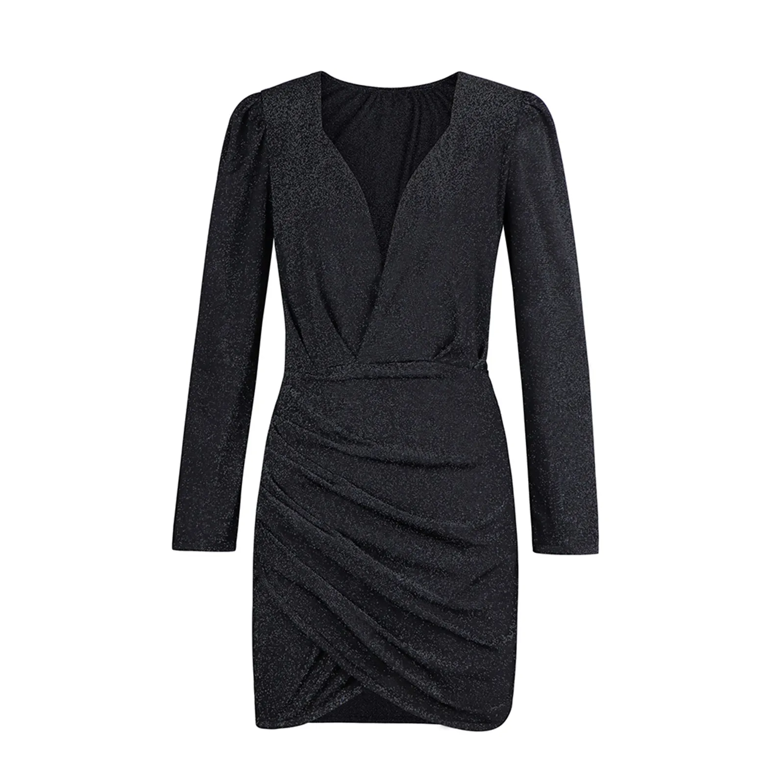 Robe Pailletée à Manches sulfpour Femme, Col en V, Coupe Cintrée, Élégante, Batterie, Formelle, Document Solide, Cocktail, ix, Club, Mini Top