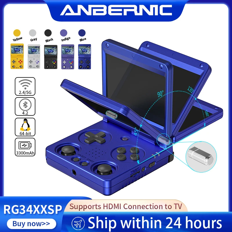 Anbernic RG34XXSP Flip Handheld Game Console 3.4-inch IPS Screen