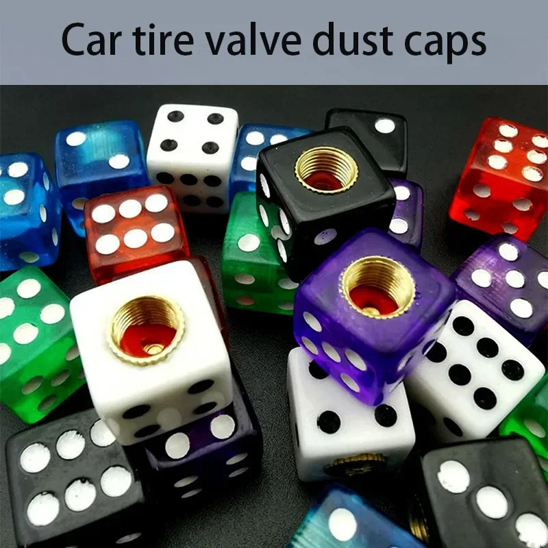 4pcs/set Plastic Wheel Stem Tire Valve Dust Cap Car Tire Valve Dust Cap Gold Dice Tire Tire Valve Cover Bicycle Auto Parts