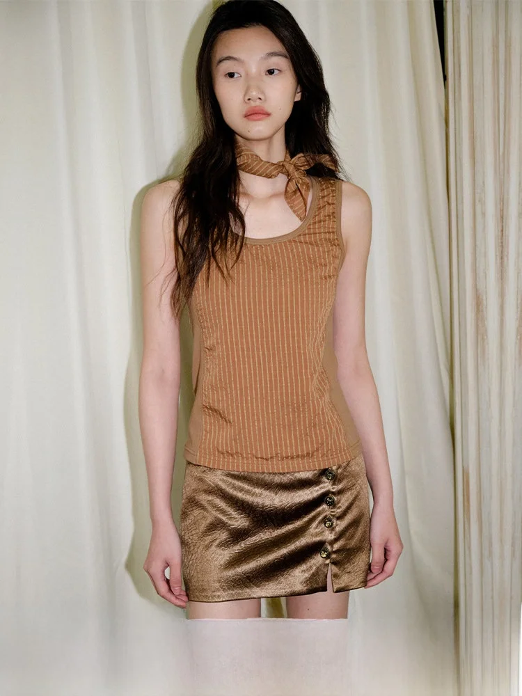 

Женский топ-майка Lvetong Original Design Summer Vintage Splice Slim Fit с круглым вырезом и полосками, из хлопка и полиэстера