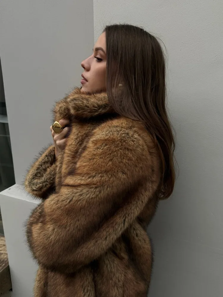 معطف شتوي نسائي من الفرو الصناعي معطف فاخر ذو طية صدر السترة فضفاض موضة تخفيف شرابة كم طويل ملابس خارجية سترة نسائية من الفرو الصناعي 2025 #3