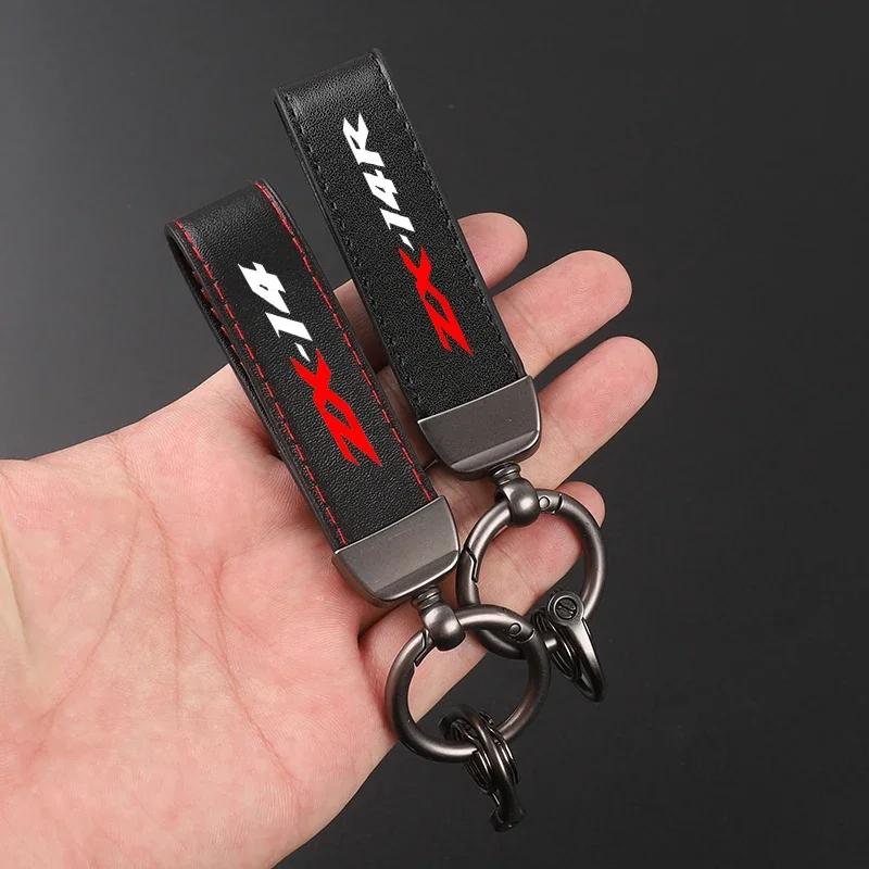 High-end leather motorcycle keychain horseshoe buckle jewelry For Kawasaki ZX14 ZX14R