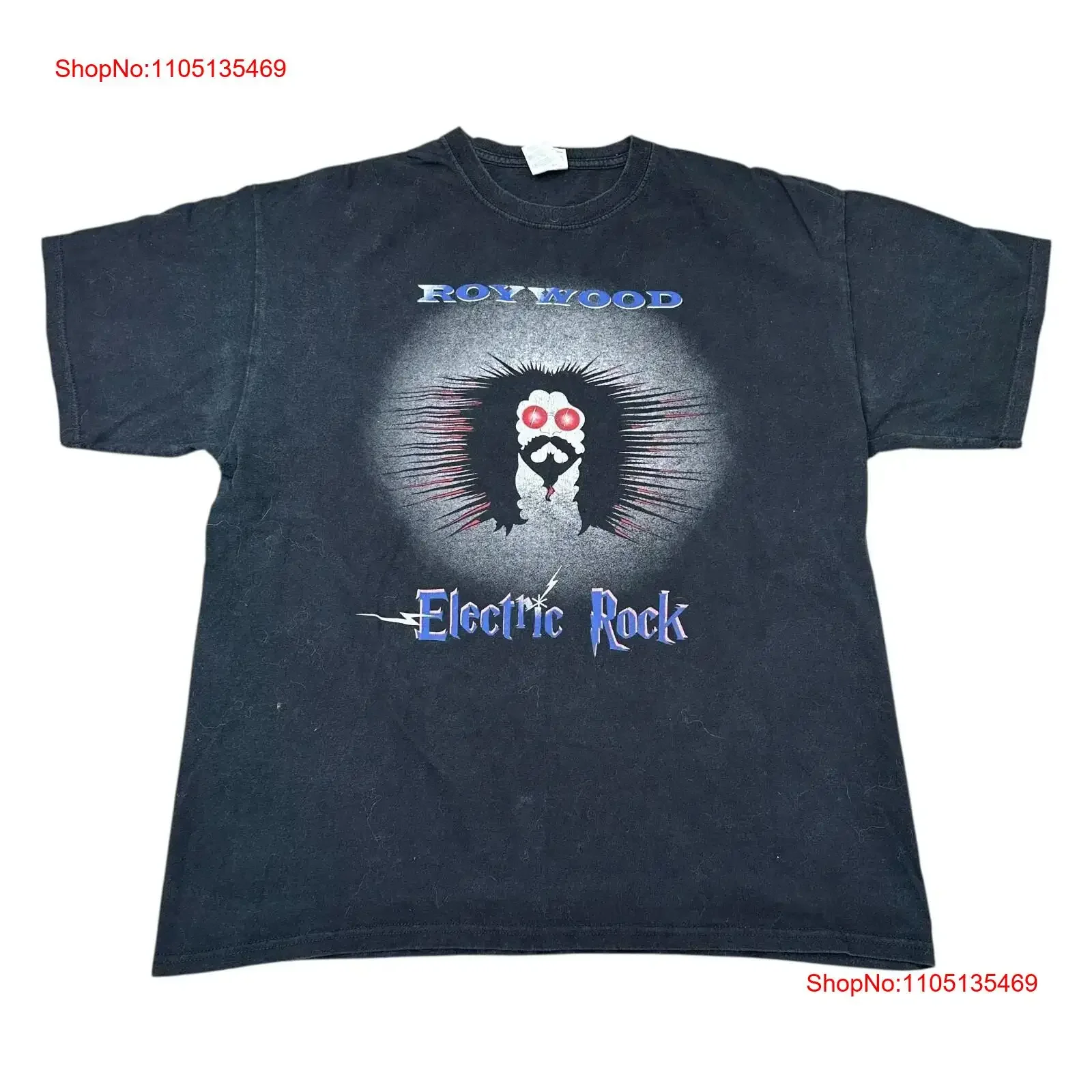 تي شيرت رويوود مطبوع عليه روك رول ريترو باند أسود للرجال مقاس XL عتيق مغسول متعدد الاستخدامات للارتداء اليومي ملابس مصممة ناعمة