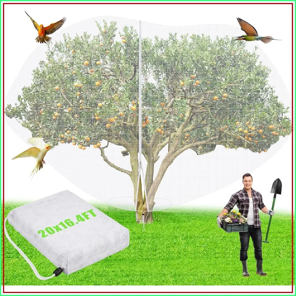 

20 x 16.4 ft Large Fruit Tree Netting with Zipper and Drawstring - Protect Berries, Peaches, Apples from Birds, Squirrels, Bugs