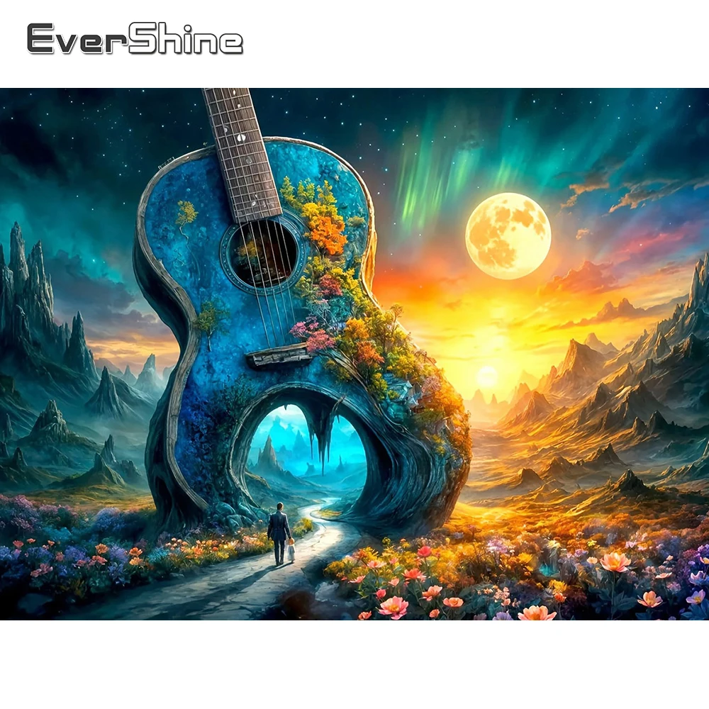 EverShine Diamant-Stickerei Violine DIY Vollquadrat-Malerei Landschaftsbild Strass-Mosaik Berg-Handwerksset Wanddekoration