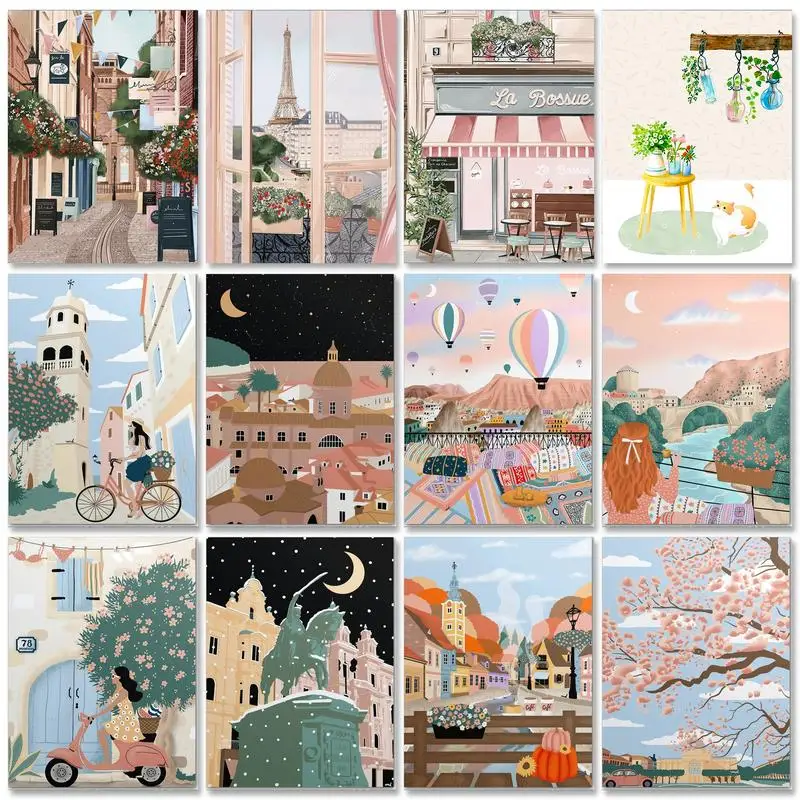 

RUOPOTY Illustration Frame Painting By Numbers Modern City Landscape Acrylic Picture By Number Diy Handwork For Home Decors