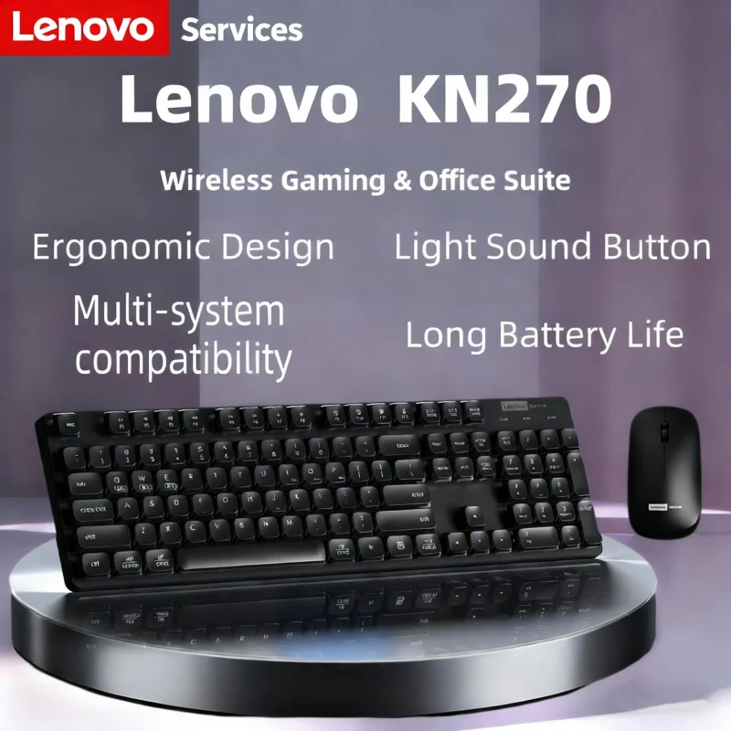 

Беспроводной комплект LenovoKN270, трехканальное соединение, клавиши мультимедийных функций, стабильная передача на большие расстояния, для игр и офиса