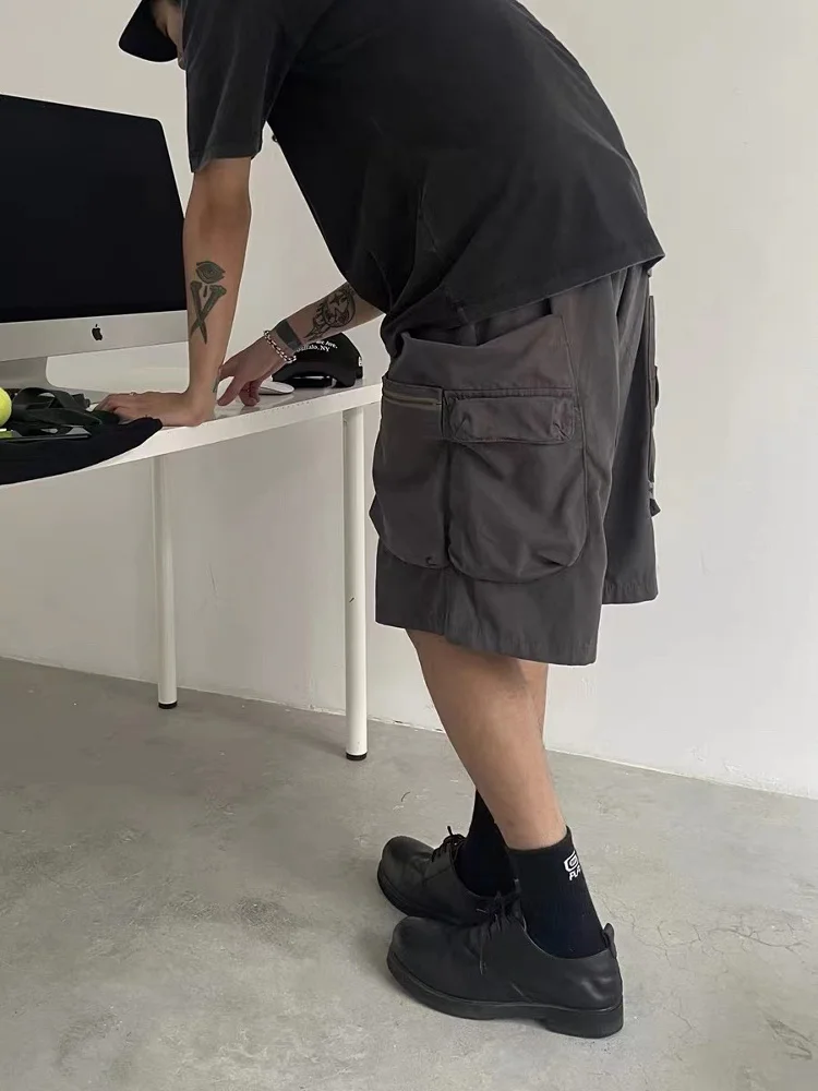 

Ретро-шорты в японском стиле с молнией, рабочие, мужские, летние, свободные, прямые, повседневные, длиной до колена, модные, дышащие, молодежные