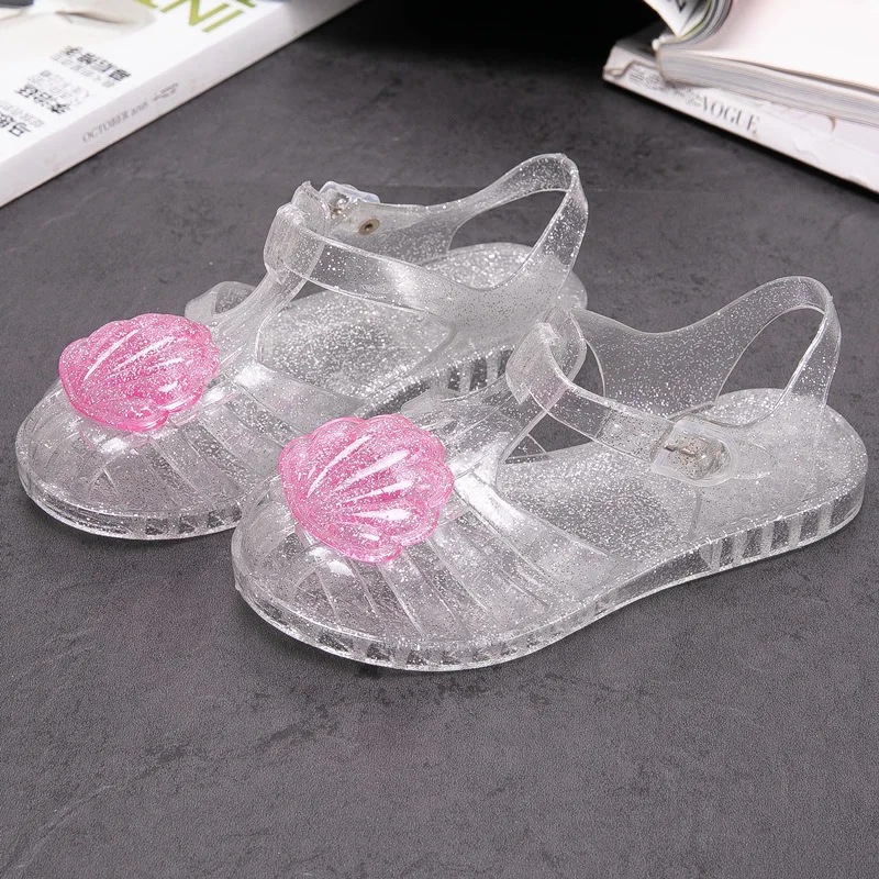 New Summer Children's Crystal Sandals Girls Shell Jelly Slippers Princess Outdoor Beach Sandals Kids Casual Versatile Shoes.