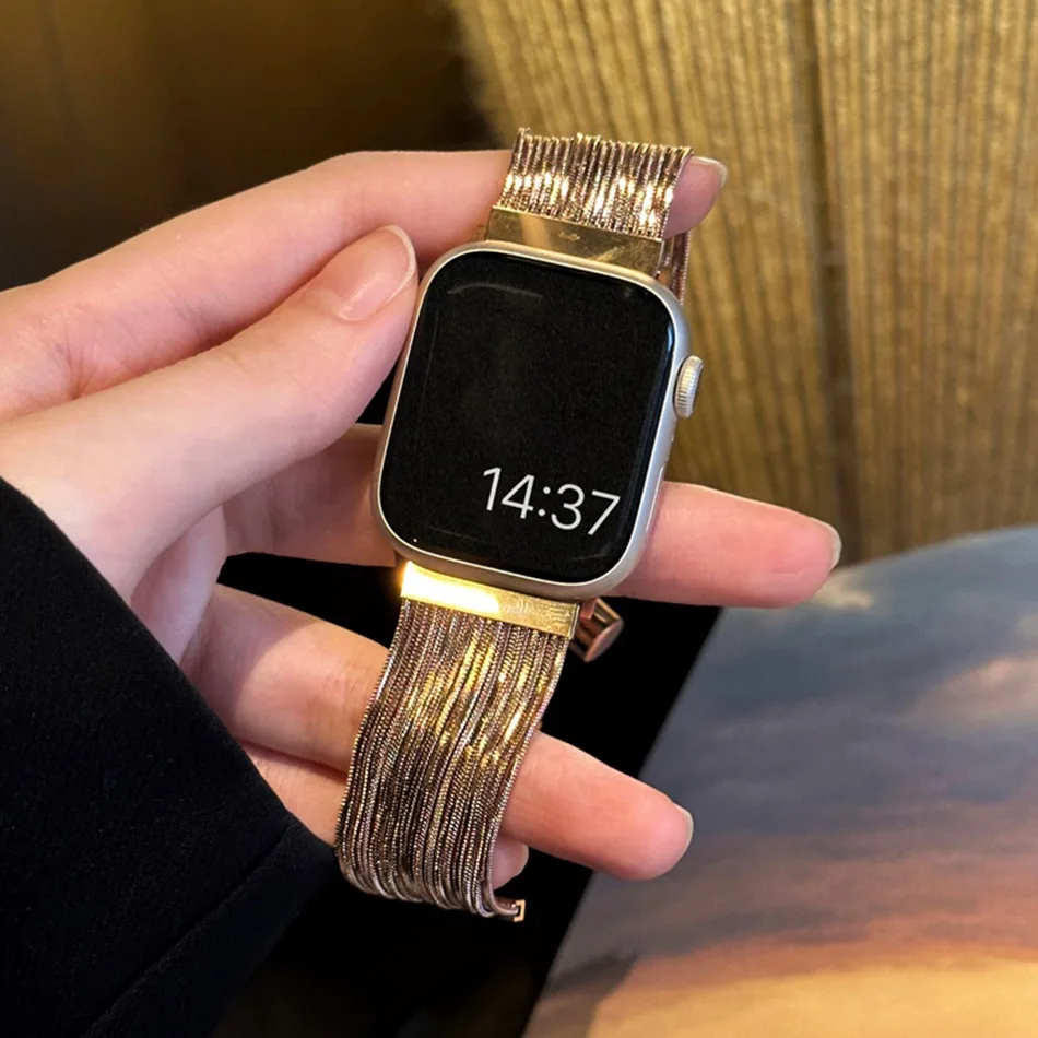 Armband für Apple Watch Band S11/10/9/8/7/SE/6/5/4/Ultra 3 2 IWatch Serie 49/46/45/44/42/41/40/38 mm Luxus Quaste Metall Armband – Detail 7
