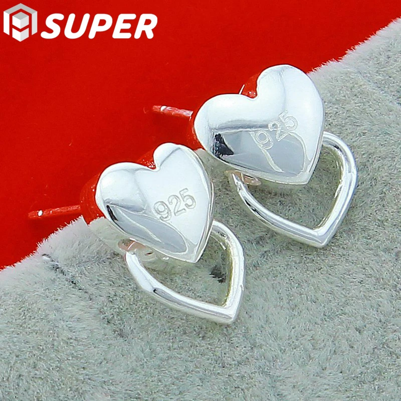 

925 Sterling Silver Heart Stud Earrings For Woman Wedding Engagement Fashion Party Charm Jewelry