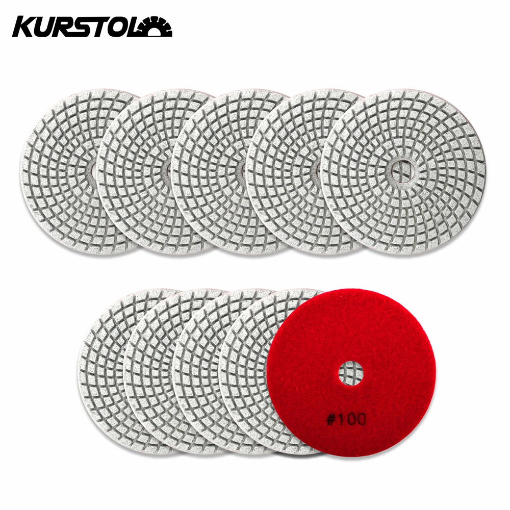 Imagem -02 - Kurstol-almofadas de Polimento Molhado de Diamante Disco de Lixa Granito Mármore Resina Lixadeira 100 mm Grit100 10 Pcs