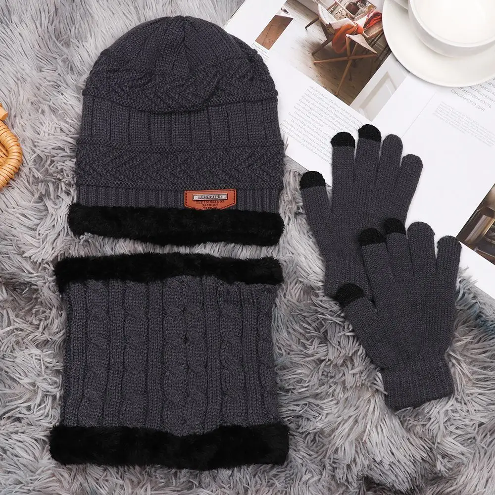 3 In 1 Touch Screen Gloves Winter Warm Beanie Hat Hat Scarf Gloves Set And Neck Scarf Neck Warmer