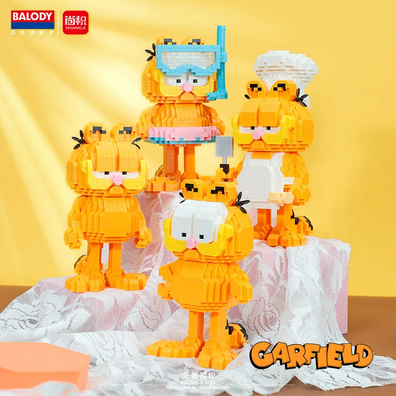 Balody Kawaii Garfield Cat Micro Building Blocks Xmas Chef  Pirate Cat Model Dragon Mini Brick Figure Toys for Christmas Gift