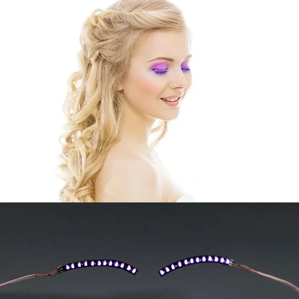 Pair LED Light Up False Long Eyelashes Makeup Fake Eye Lashes Eyeliner Party Bar Cosplay Birthday Glow Party