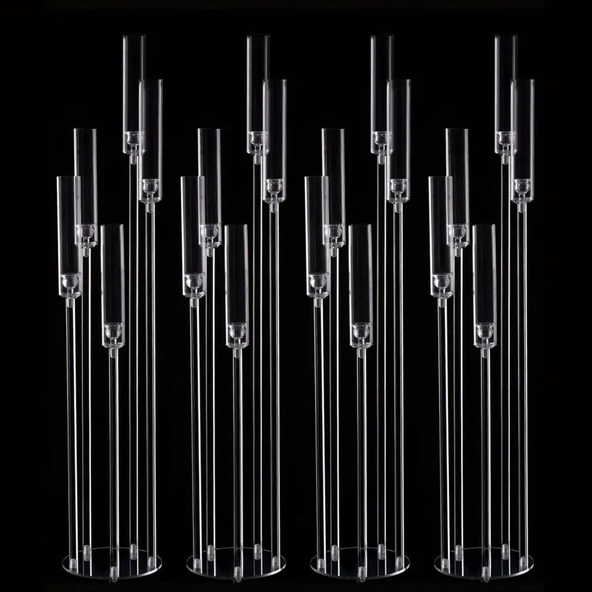 

Acrylic 5 Arms Floor Candelabra Taper Candle Holders Table Centerpieces Votive Pillar LED Candle Sticks Home Party Decoration