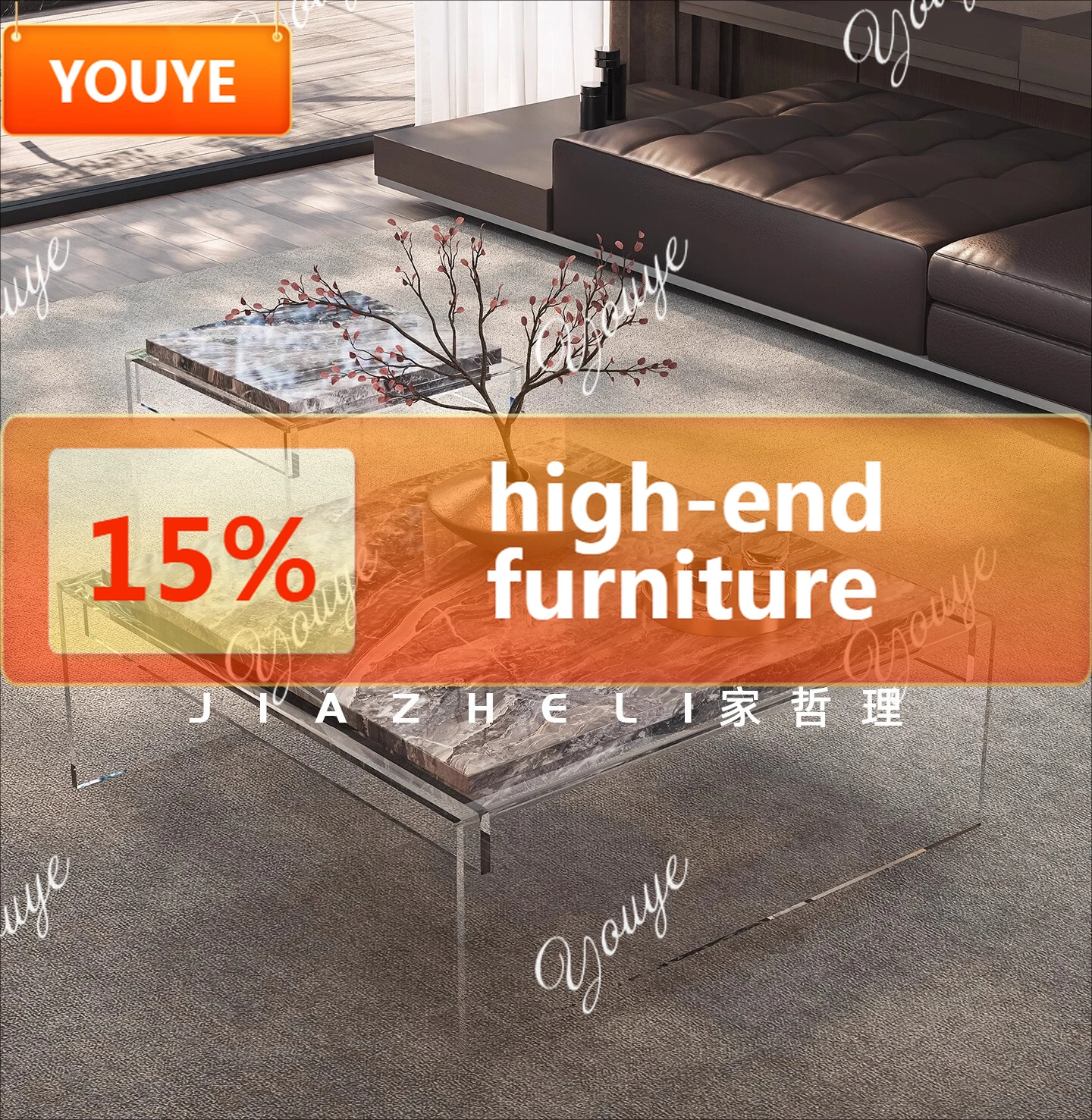 

N63 Легкий роскошный высококачественный итальянский минималистичный акриловый креативный современный кофейный столик из высококачественного камня