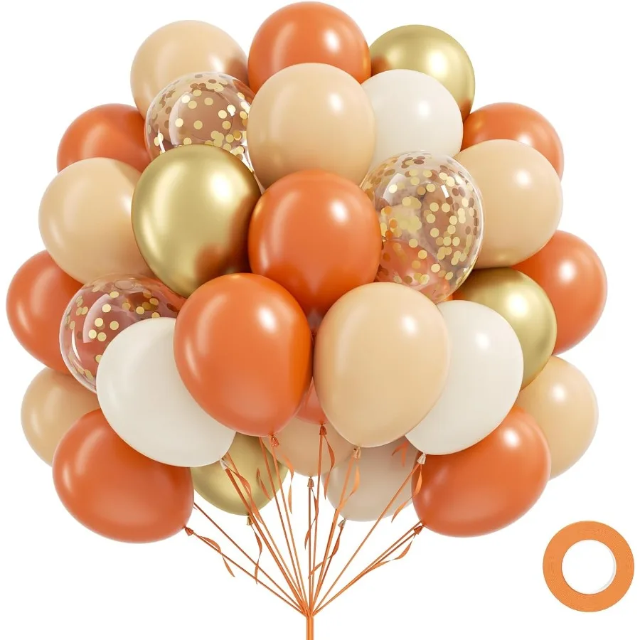 Palloncini autunnali da 60 pezzi da 12 pollici con coriandoli in oro metallizzato bianco nudo arancione bruciato per il compleanno autunnale del Ringraziamento Piccolo