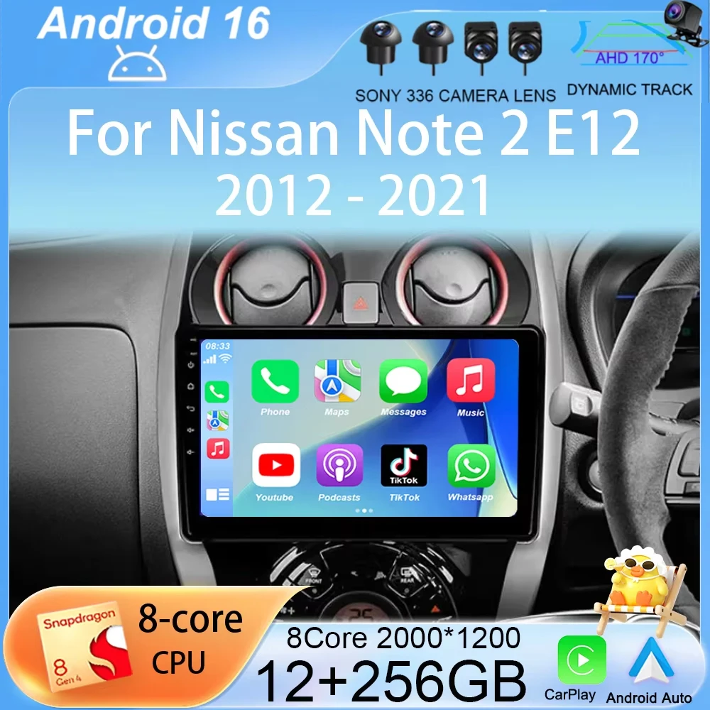 Android 16 Carplay Auto Anor Nissan Note 2 E12 2012-2021 Car Radio Multimedia Video Player GPS Navigation WIFI 4G DSP Stereo DSP