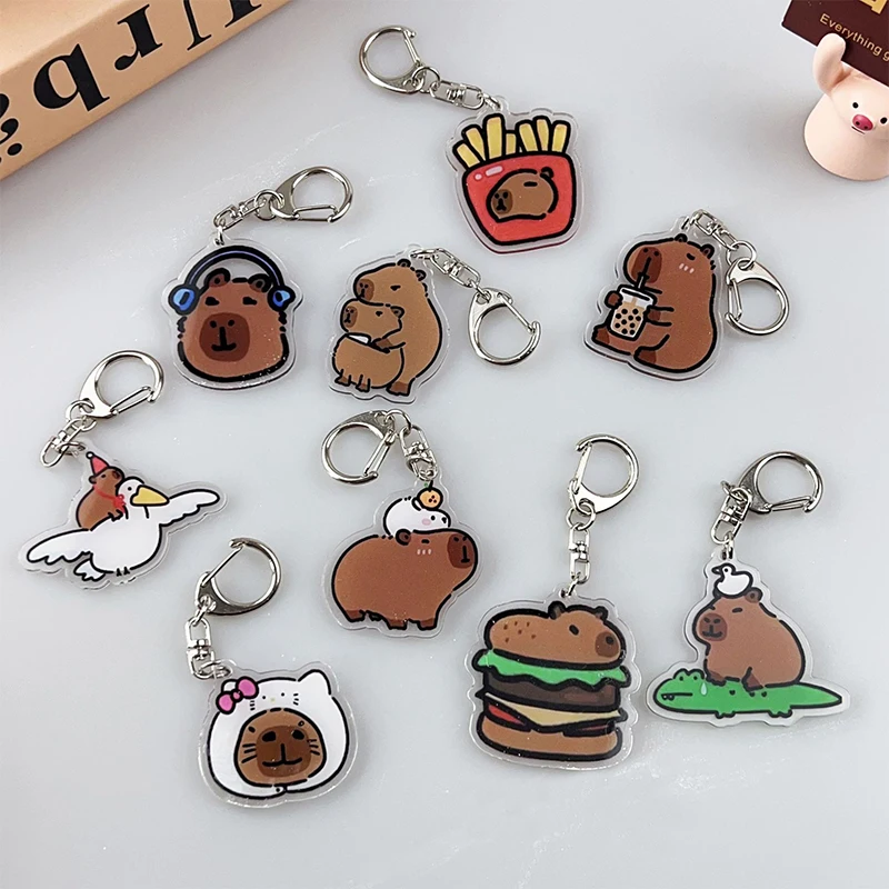 Capivara Animal Dos Desenhos Animados Chaveiro Adorável Titular Chave Acrílica Decoração De Pingente De Saco De Escola Presentes Melhor Amigo Chaveiro Bonito