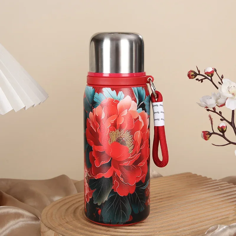 

Rose Printed Stainless Steel Insulated Cup Large Capacity Portable Car Insulated Water Cup