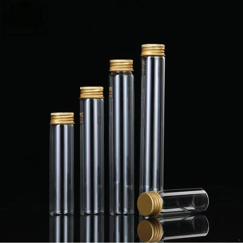 Clear Glass Test Tube Vials With Golden Aluminum Screw Cap 10-100ml Empty Storage Bottles for Candy Pill Small Items Spice Weddi view 3