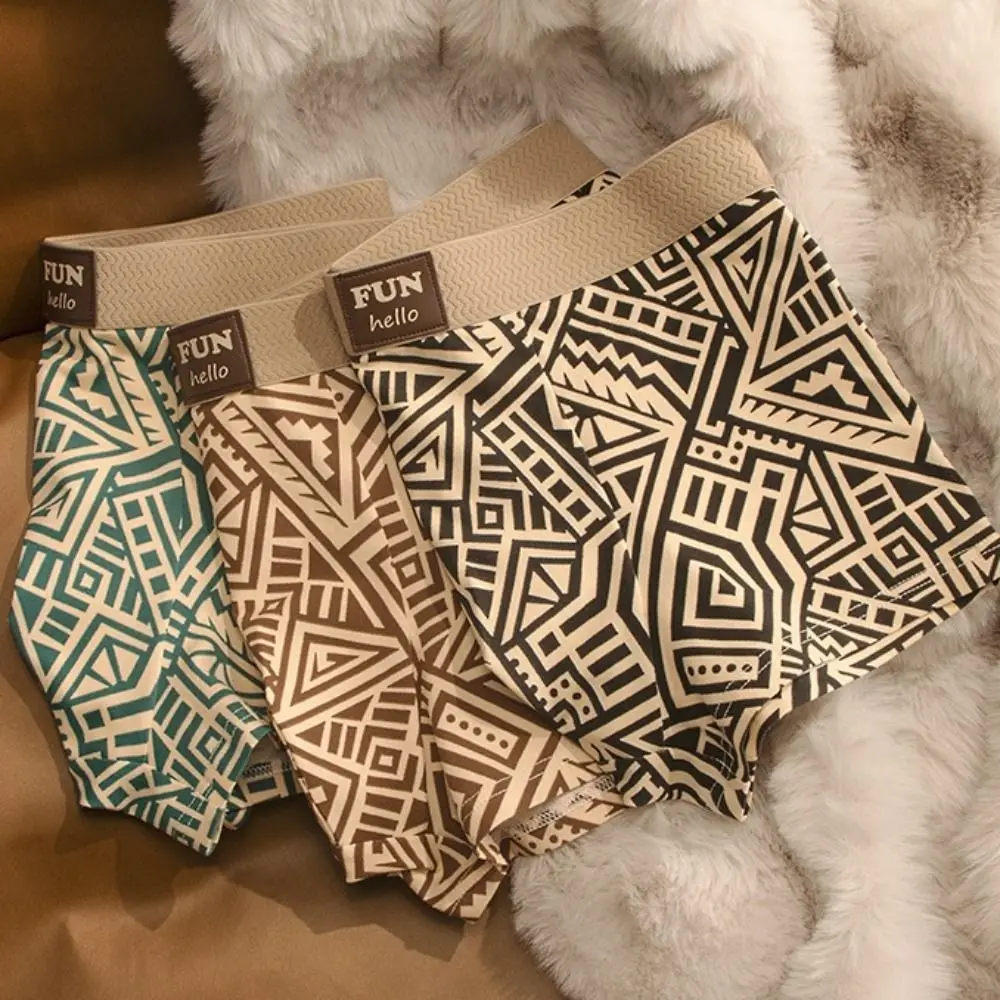 Elastic Simple Men Boxer Briefs Breathable Stripe Wave Cotton Boxers Underpants Seamless Underwear for Men Male