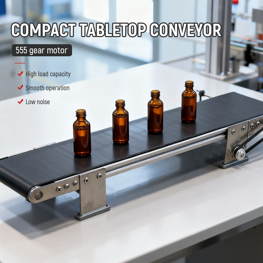 Mini Conveyor Belt Metal Desktop Conveyor Belt with Power Controller Adjustable Speed 1-10cm/s 12x50CM 555 Geared Motor