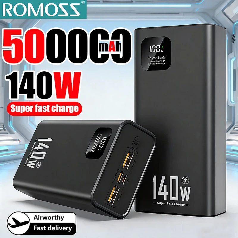 

Портативное зарядное устройство ROMOSS Power Bank 500000 мАч 140 Вт, большая емкость, сверхбыстрая зарядка, внешний аккумулятор для iPhone, Huawei, Samsung