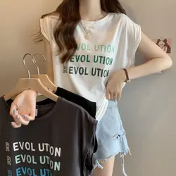 Summer Office Lady Letter Loose O-neck Sleeveless T-Shirt Women Clothing Korean Printing Pullover Top Tee Femme Casual Basic