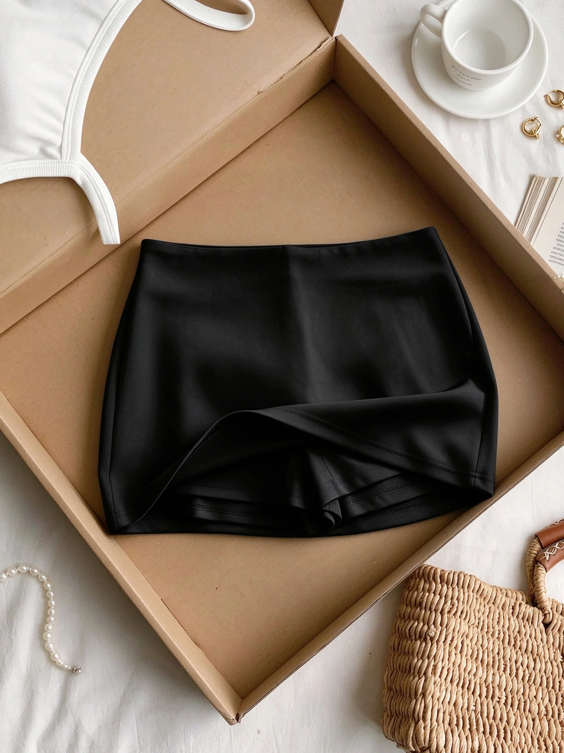 Elegant Women High Waist A Line Mini Skirt With Liner Shorts Slim Fit Short Skirt For Casual Office Daily Work Party