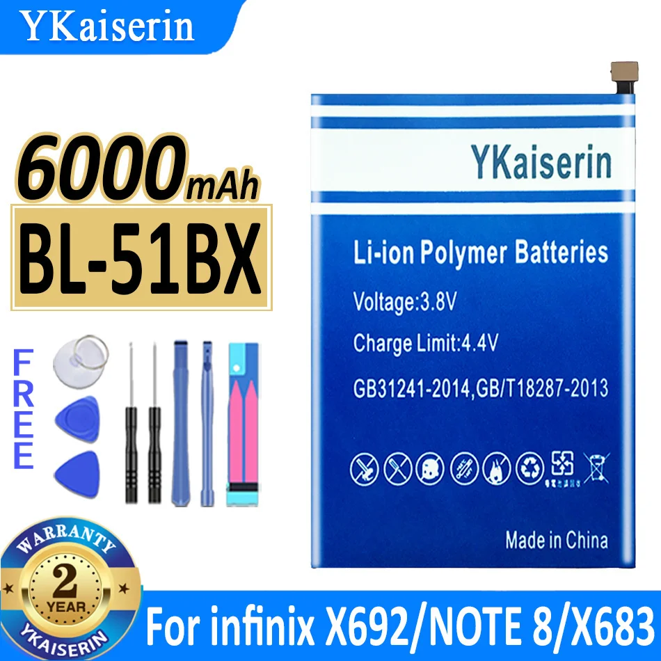 

6000mAh YKaiserin Battery BL-51BX For infinix X692 NOTE 8 8i X683 HOT 10 X682B note8 hot10 Bateria