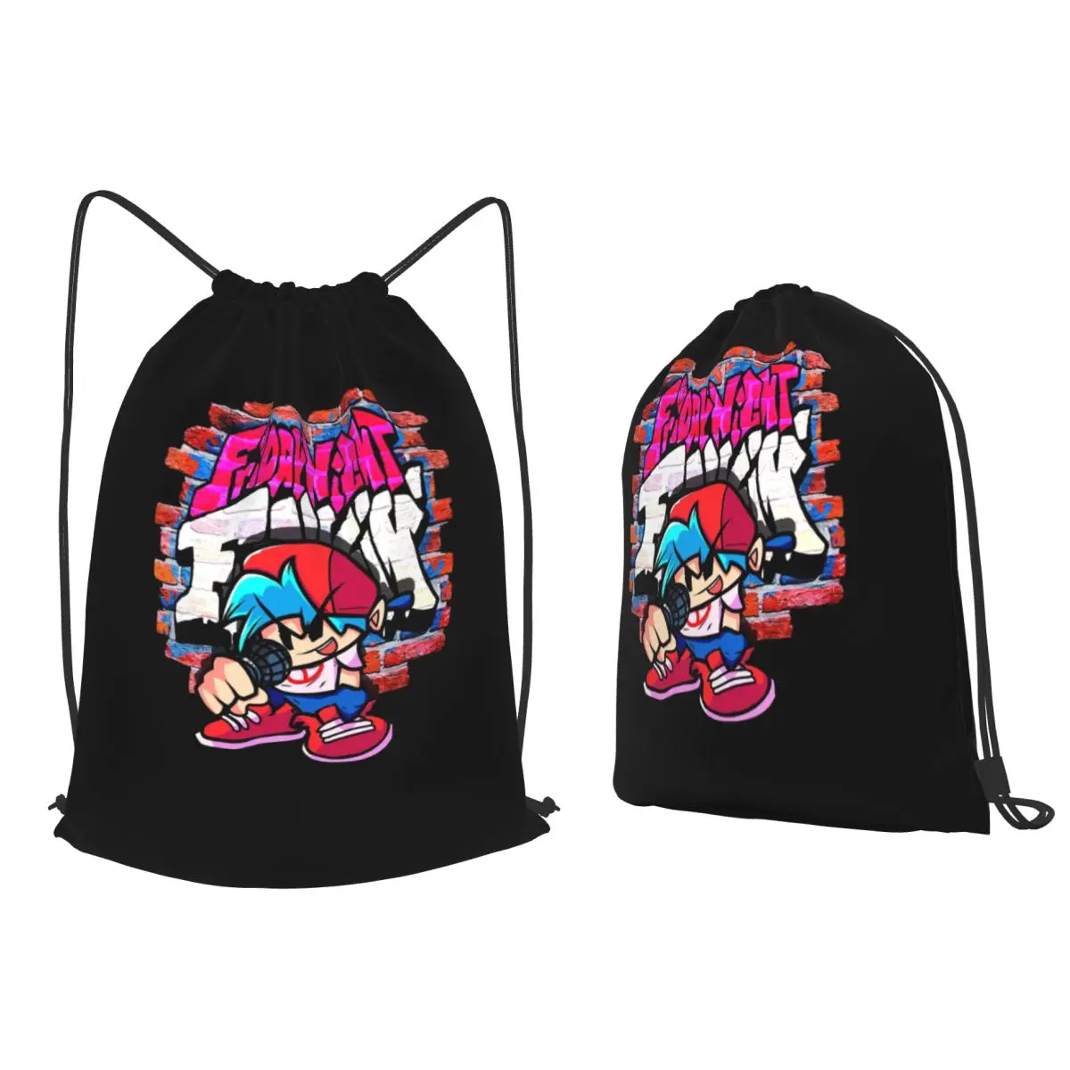 BoyFriend FNF. Brick Wall Backpacks Casual Drawstring Bundle Pocket Shoes Bag Book Bags for Man Woman Students