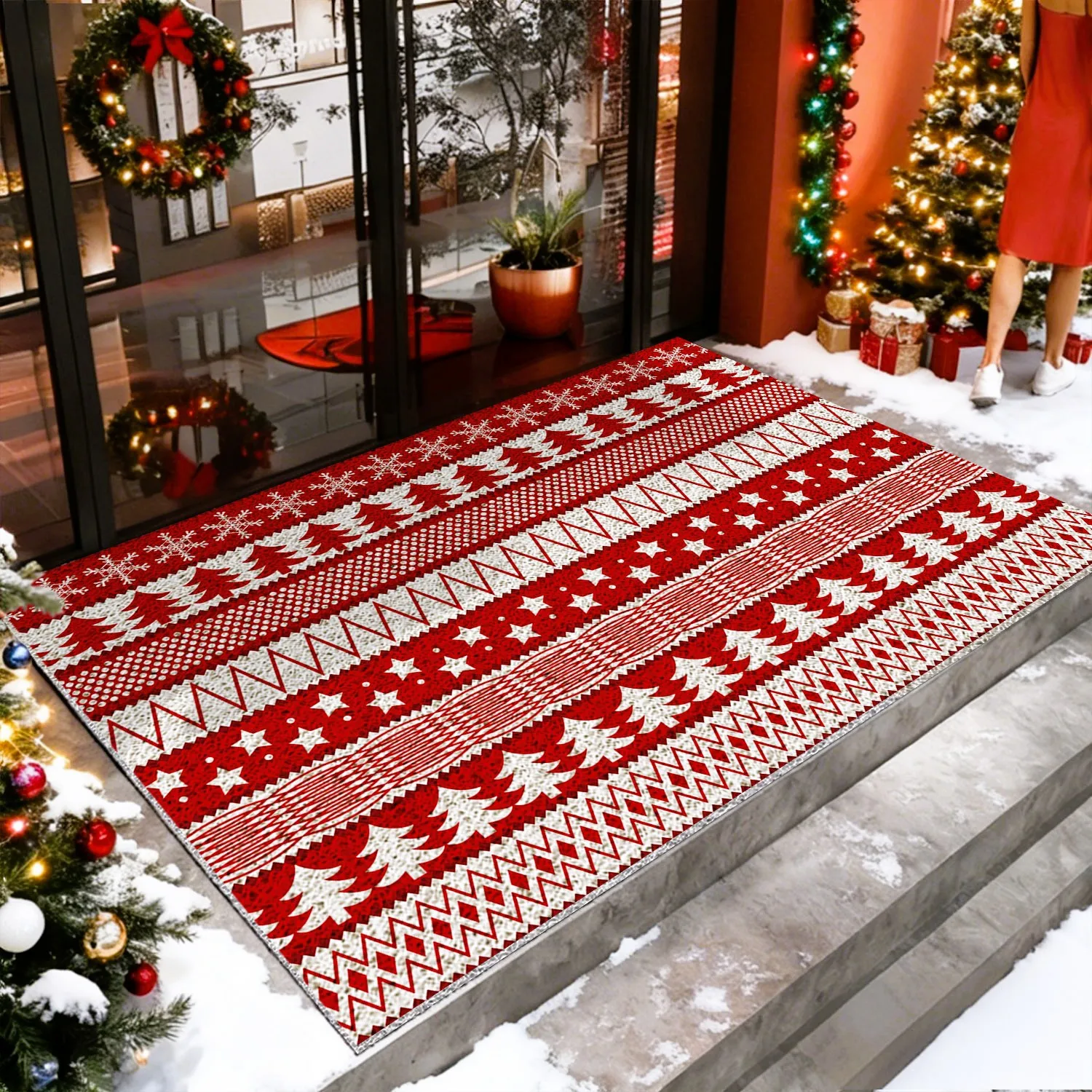 

Christmas Decoration Holiday Carpet Home Silk Loop Door Mats Wear Resistant Non-Slip Rug Entrance Door Gateway Entryway Doormats