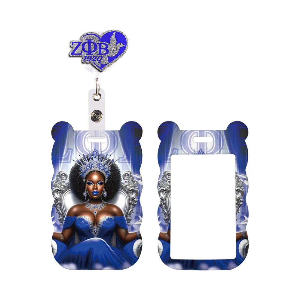 Sorority Zeta Phi Beta Zfb Kaarthouders Sorority Reel Clip Glitter Werkkaart Bus Toegang Vrouwen Kaarthouder Lanyards Hotsale