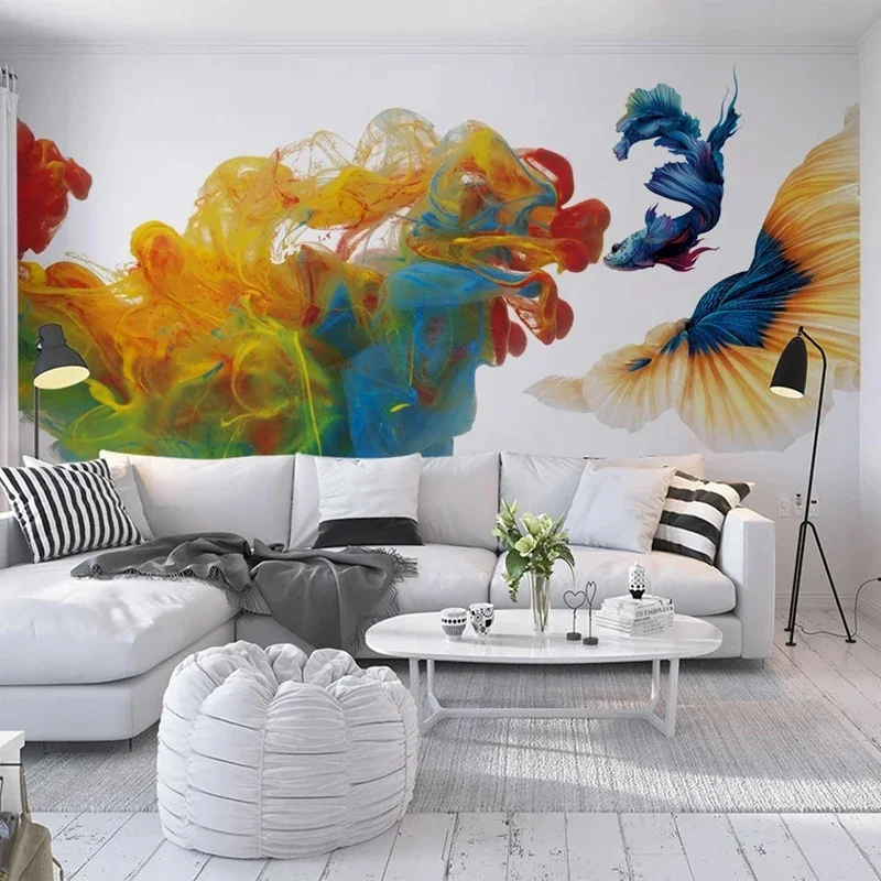 Custom Photo 3D Colorful Goldfish Mural Wall Painting for Bedroom Living Room Sofa Background Non-woven Embossed Wallpaper