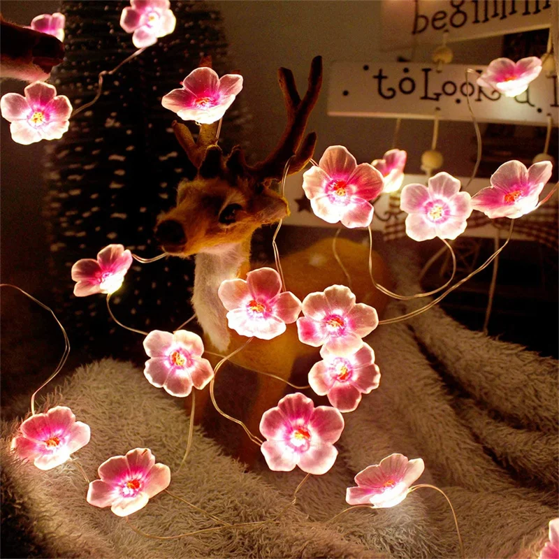 

Romantic Pink Cherry Blossom Led Copper Wire String Light Outdoor Holiday Lighting Celebration Party Christmas Wreath Decoration