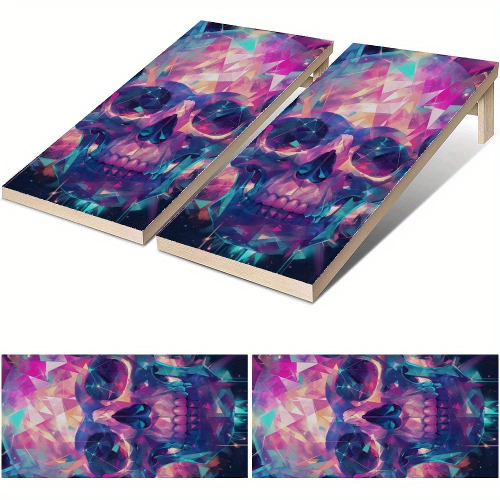 

Colorful Geometric Skull Waterproof Cornhole Board Vinyl Wraps, PVC Outdoor Game Board Design, Perfect for Sports & Leisure Acti