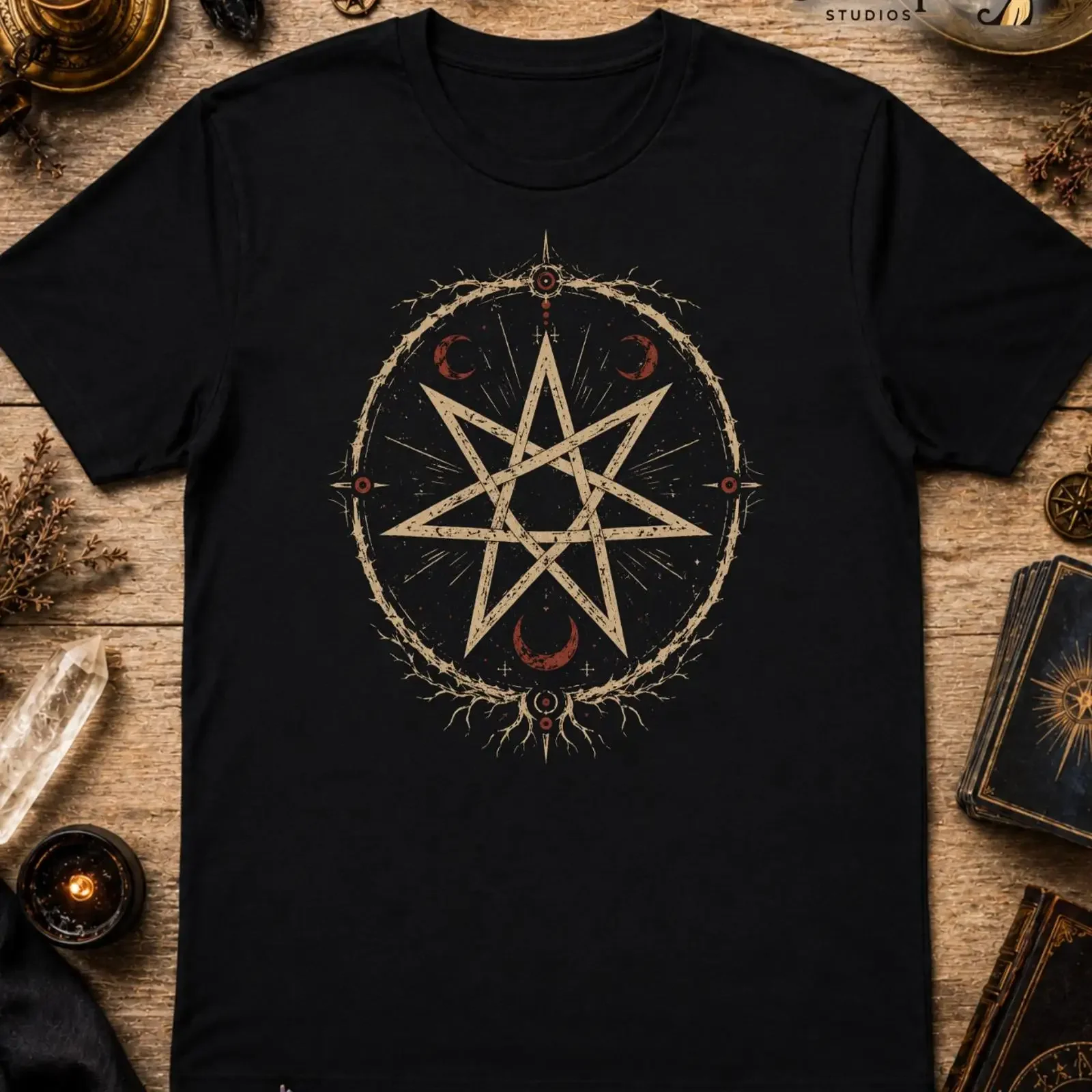Heptagram T Shirt 7 Point Fairy Star Occult Pagan Black Cotton XS 5XL vintage Washed Slightly fashion Unisex Soft homme graphic