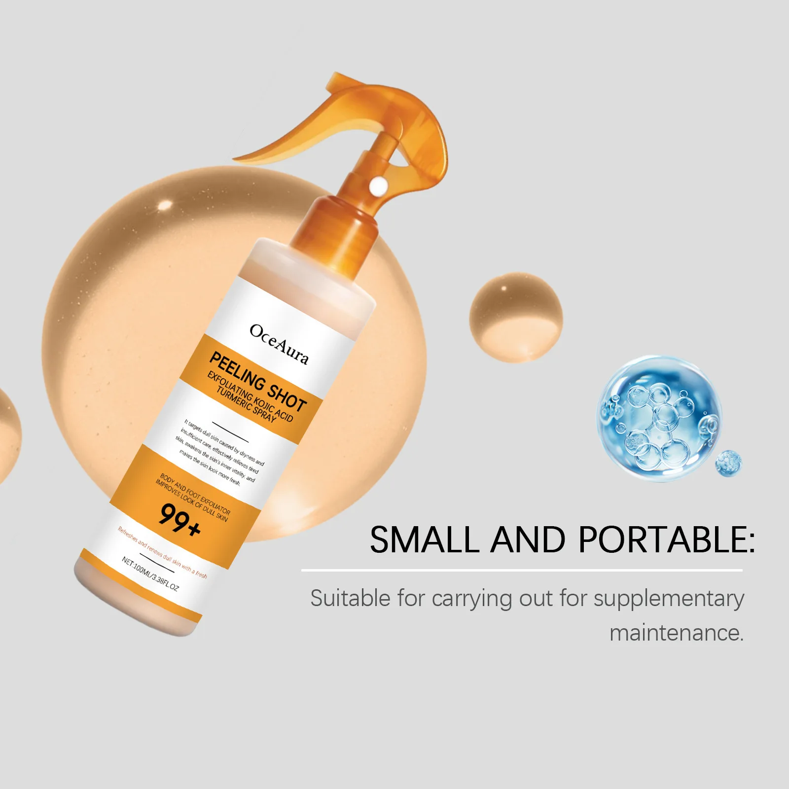 OCEAURA Turmeric Exfoliating Spray Deep Clean Remove Dead Skin Repair Cracks Smooth Brighten Skin Reduce Odor Skin Nourish Spray