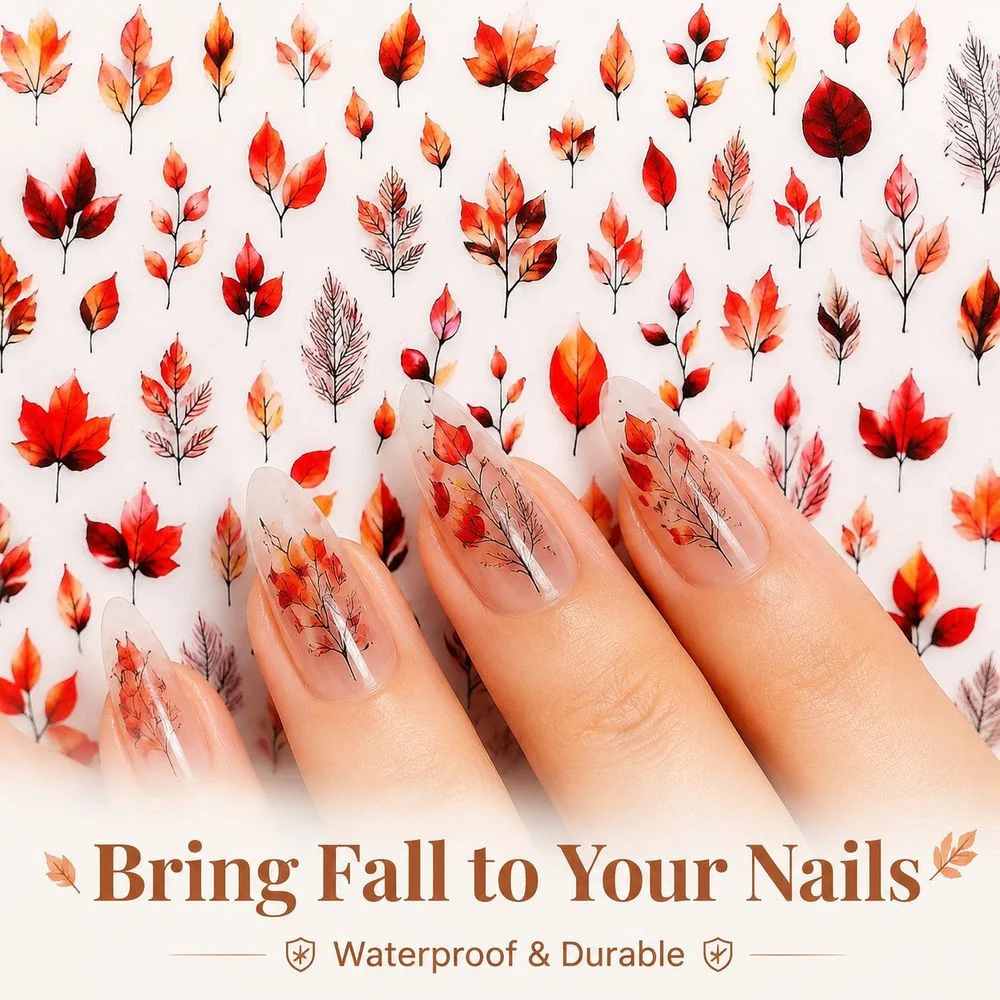 1Pc Ins Style Nail Stickers Watercolor Autumn Fall Maple Leaf Decals Easy Apply For Thanksgiving Holiday Manicure DIY Supplies