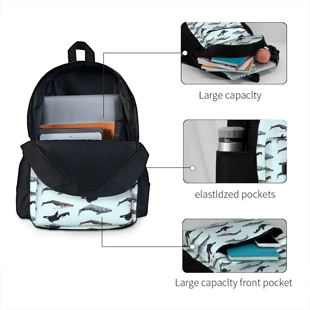 Orca, Humpback And Grey Whale Backpacks Boy Girl Bookbag Children School Bags Cartoon Kids Rucksack Travel Rucksack Shoulder Bag