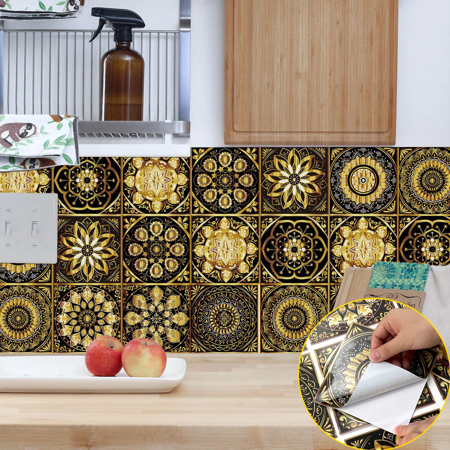 Pegatinas de azulejos estilo Mandala de 10/15/20cm, pegatinas impermeables a prueba de aceite para respaldo de cocina, decoración de pared de baño, papel tapiz de azulejos