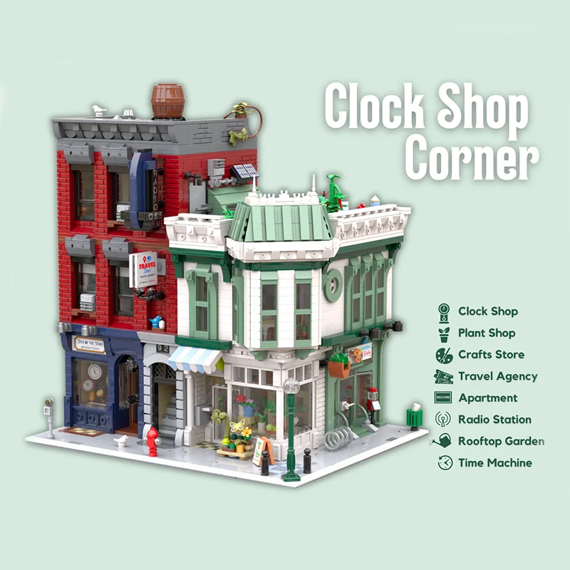5749pcs MOC Clock Shop Corner Modular Buildings Model Building Blocks Christmas Gift Toy Creative Birthday Craft Assemble Brick